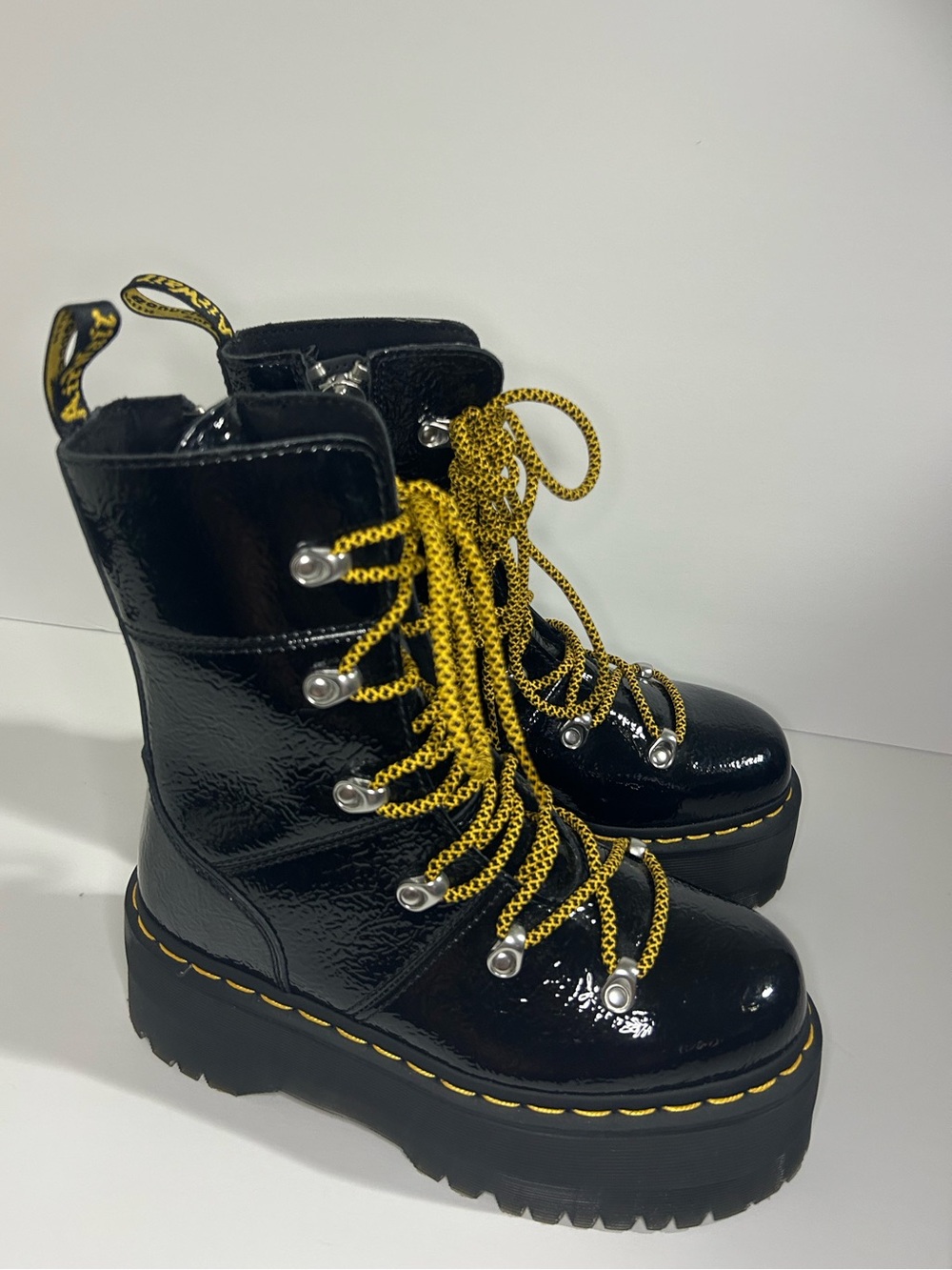 Dr. Martens Black Leather Ankle Boot with Yellow Stitching